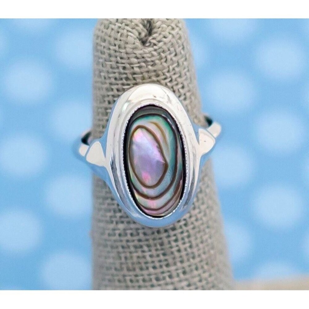 Elegant Silver Abalone Ring SIZE 5